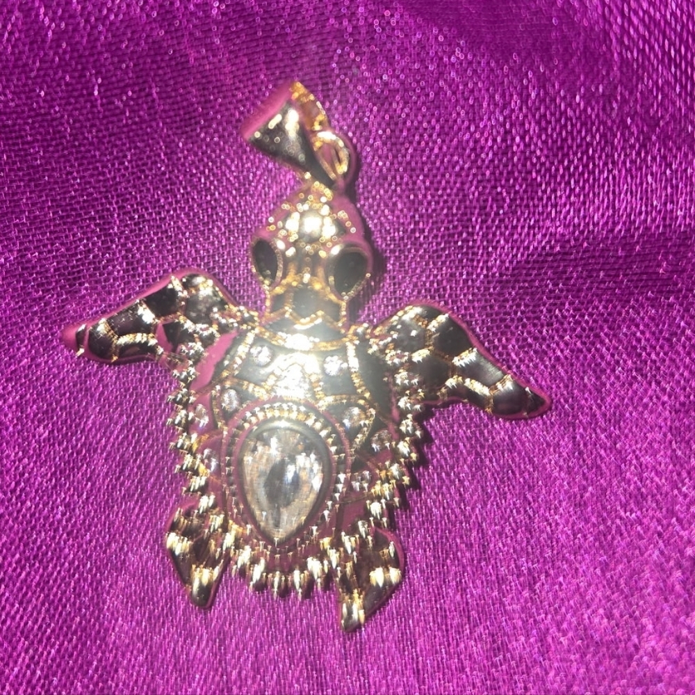 Gold Turtle Pendant with Clear Gem
